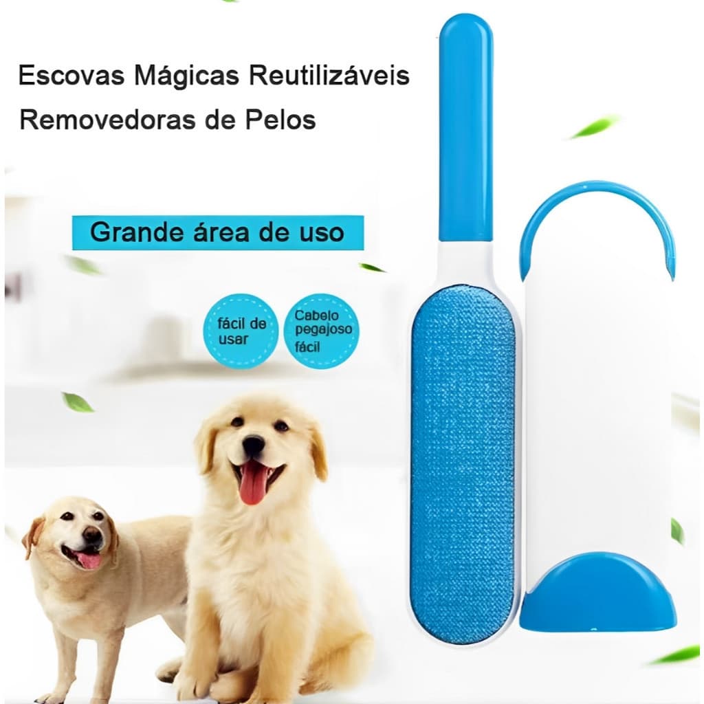 Escova Removedora Tira Pelos Pets Roupas Base Auto-Limpante