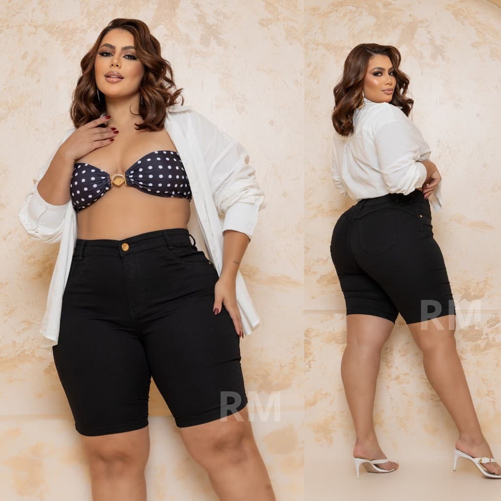 Bermuda Feminina Jeans Plus Size C/ Lycra Pedal Cintura Alta 44 ao 54