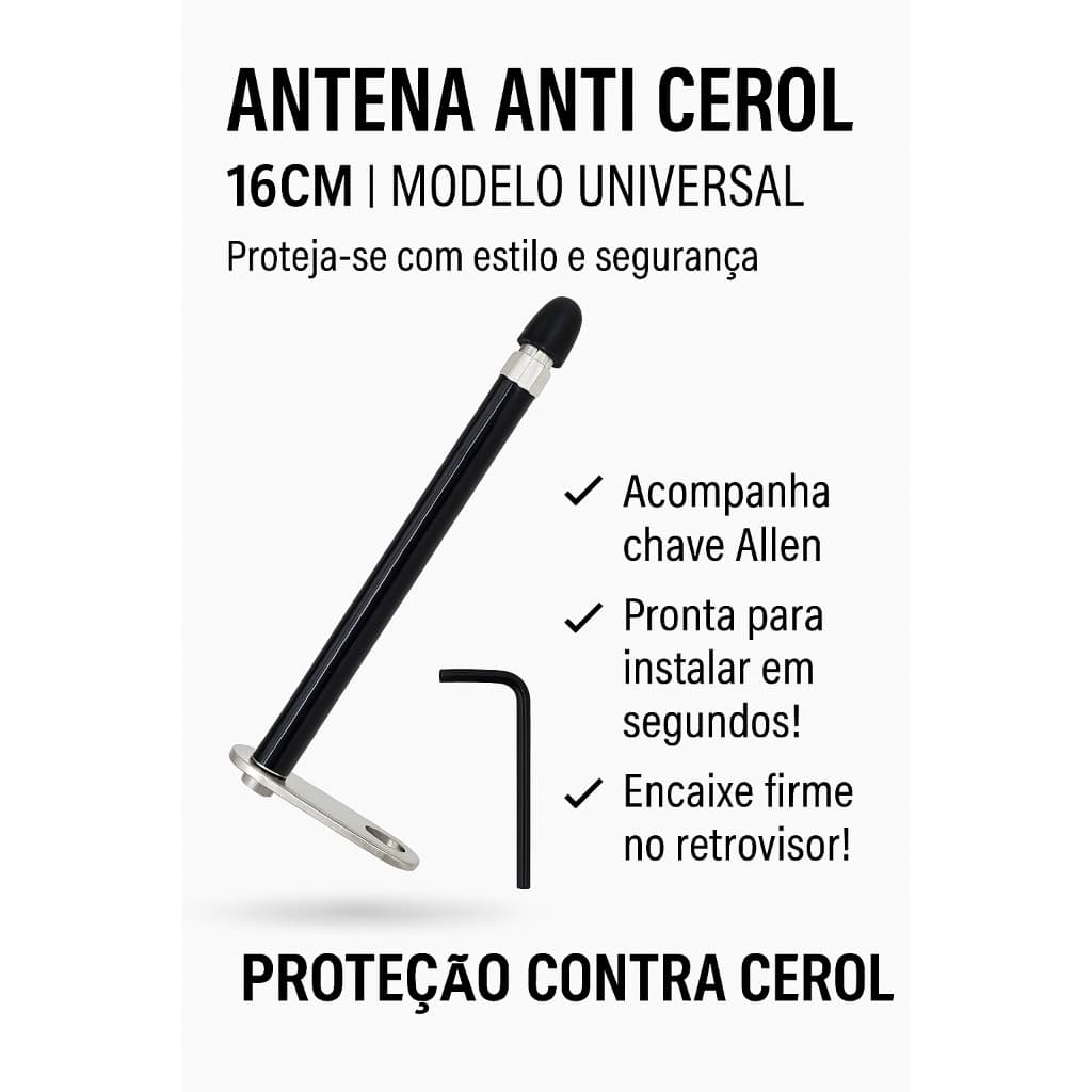 Antena Inox Retrovisor Moto Anti Cerol Corta Pipa 16cm