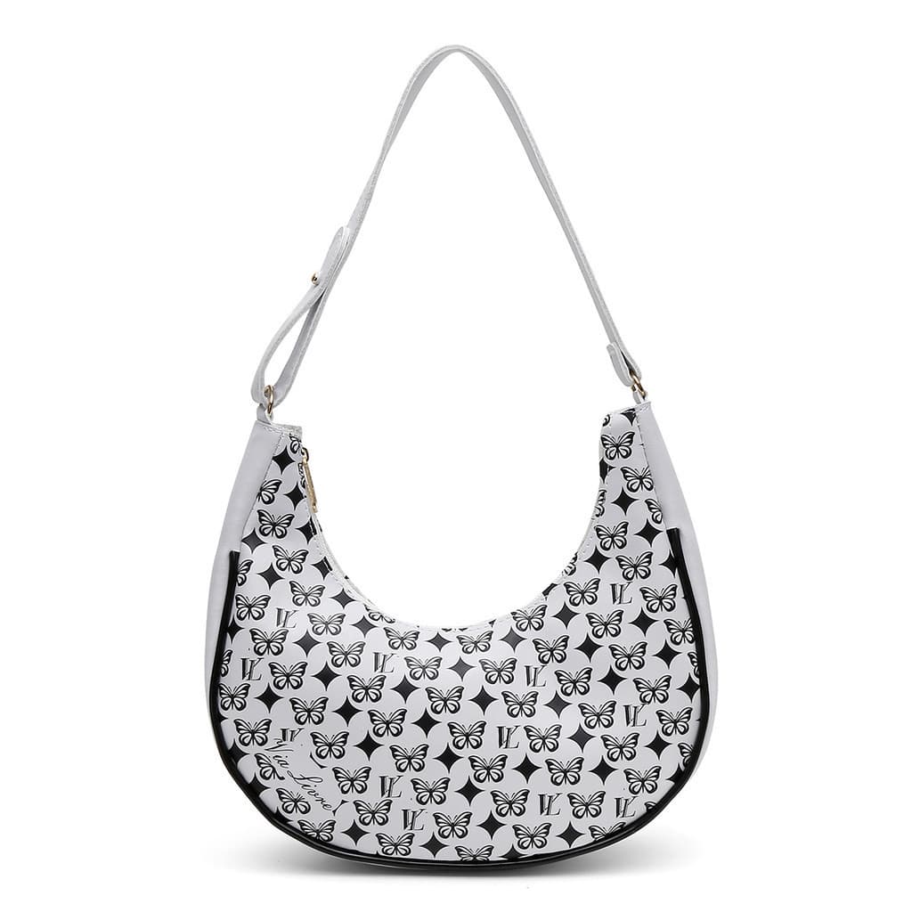 Bolsa Feminina De Mão E Ombro Alça Regulável Estampada Colorida Estampada Elegante Baguete Meia Lua