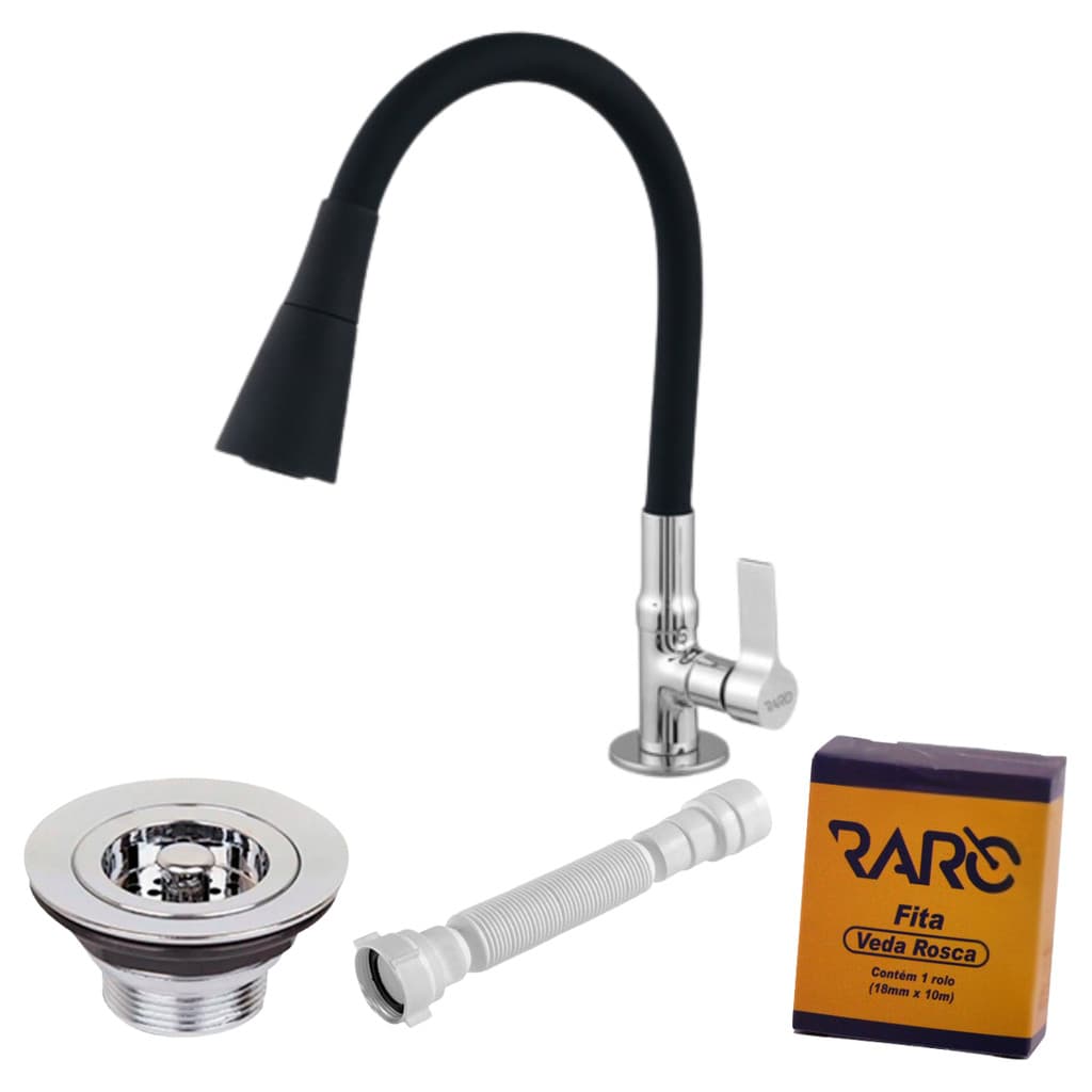 Kit Torneira Flex. Bancada 1203 + Valvula Metal + Sifão + Veda Rosca