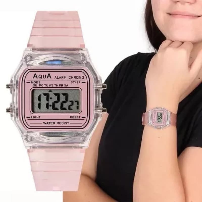 Relógio digital de pulso feminino AQUA a prova d'água original Q-81 - MR