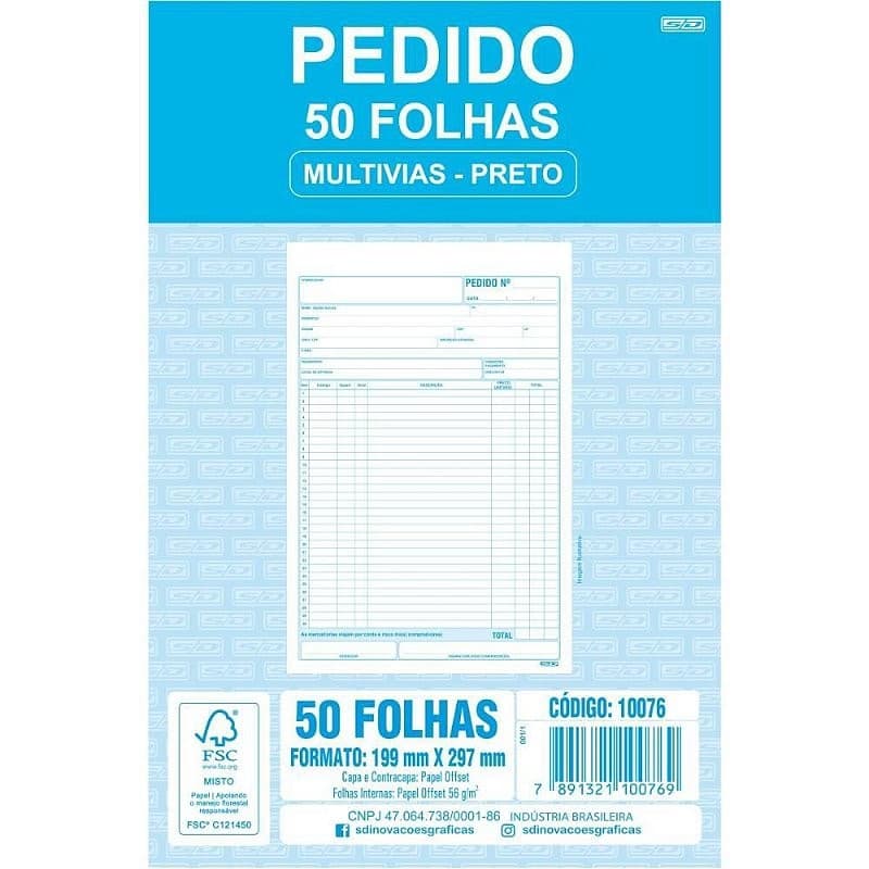 Impresso Talão de Pedido 1/9 1 Via 50 Folhas PCT com 10 1