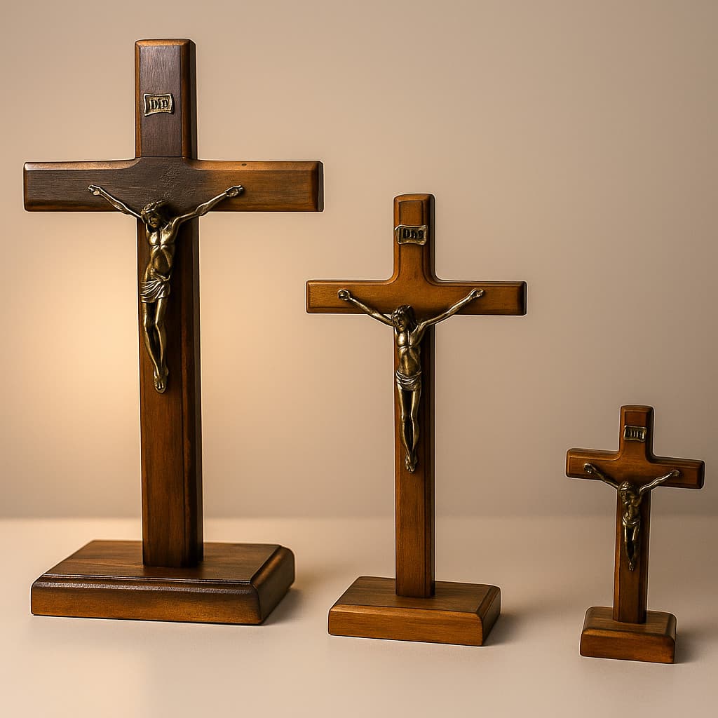 Crucifixo de Madeira com Apoio para Mesas Escrivaninha Altar 3 Tamanhos 30cm 21cm e 10,5cm