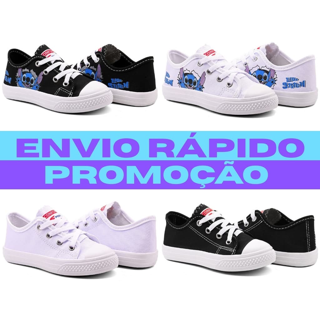 Tênis Infantil Stitch Menina Menino Escolar Casual Antiderrapante Leve Macio Flexível