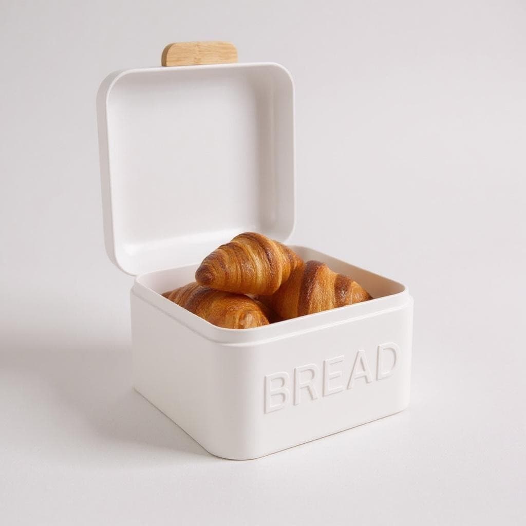 Porta Mantimento Pão Bolo Lata Aço Galvanizado Quadrado 20x14cm Branco Cozinha Organização