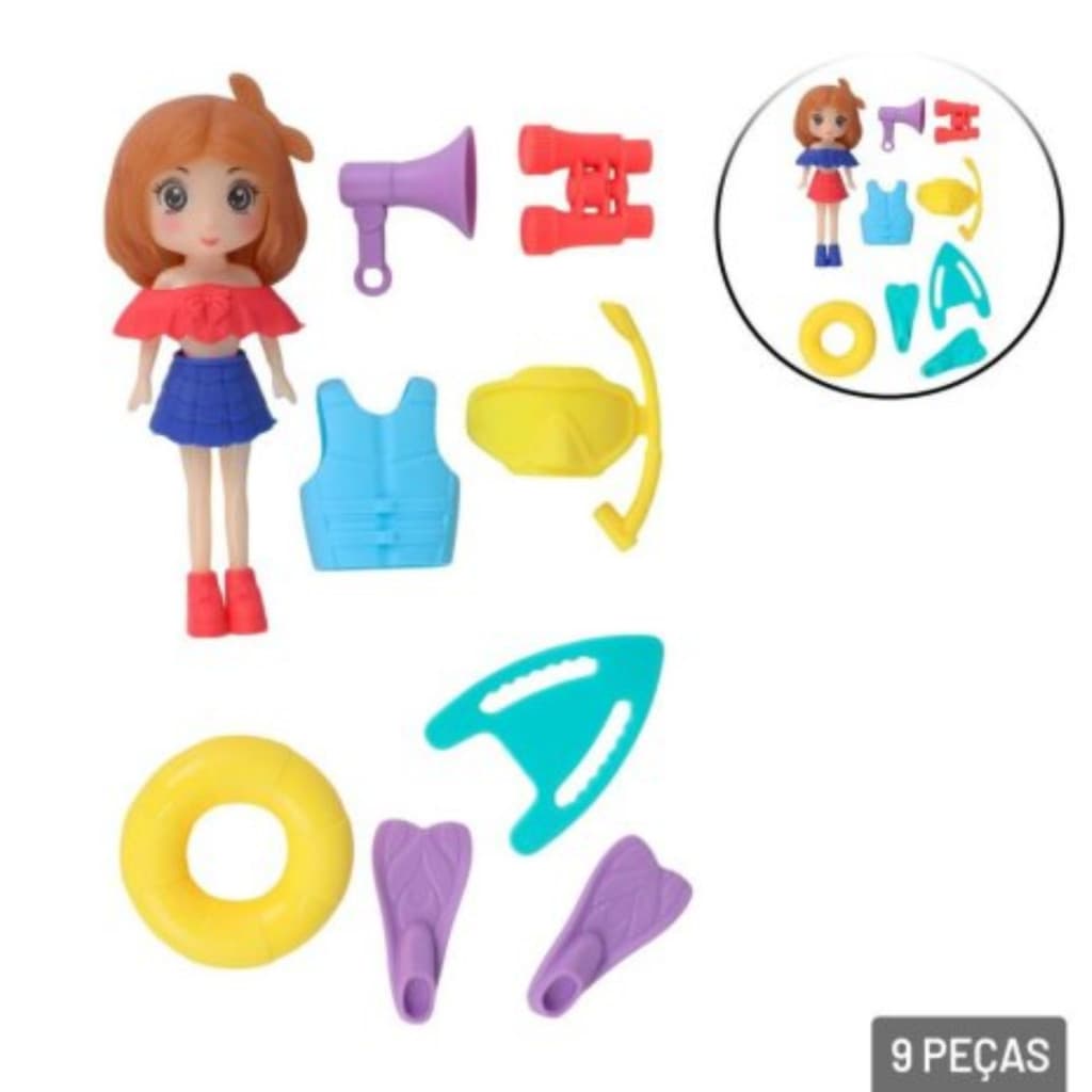 Boneca Verão com Acessórios 09 Peças Sortidos Dia das Crianças