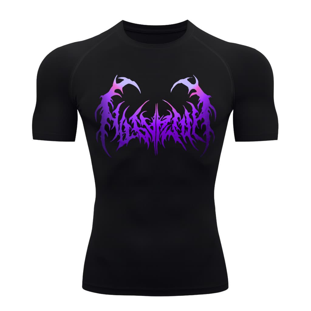 Camiseta Compressão Manga Curta Cyber Tribal Degradê Estilo Futurista Moda Alternativa Rash Guard