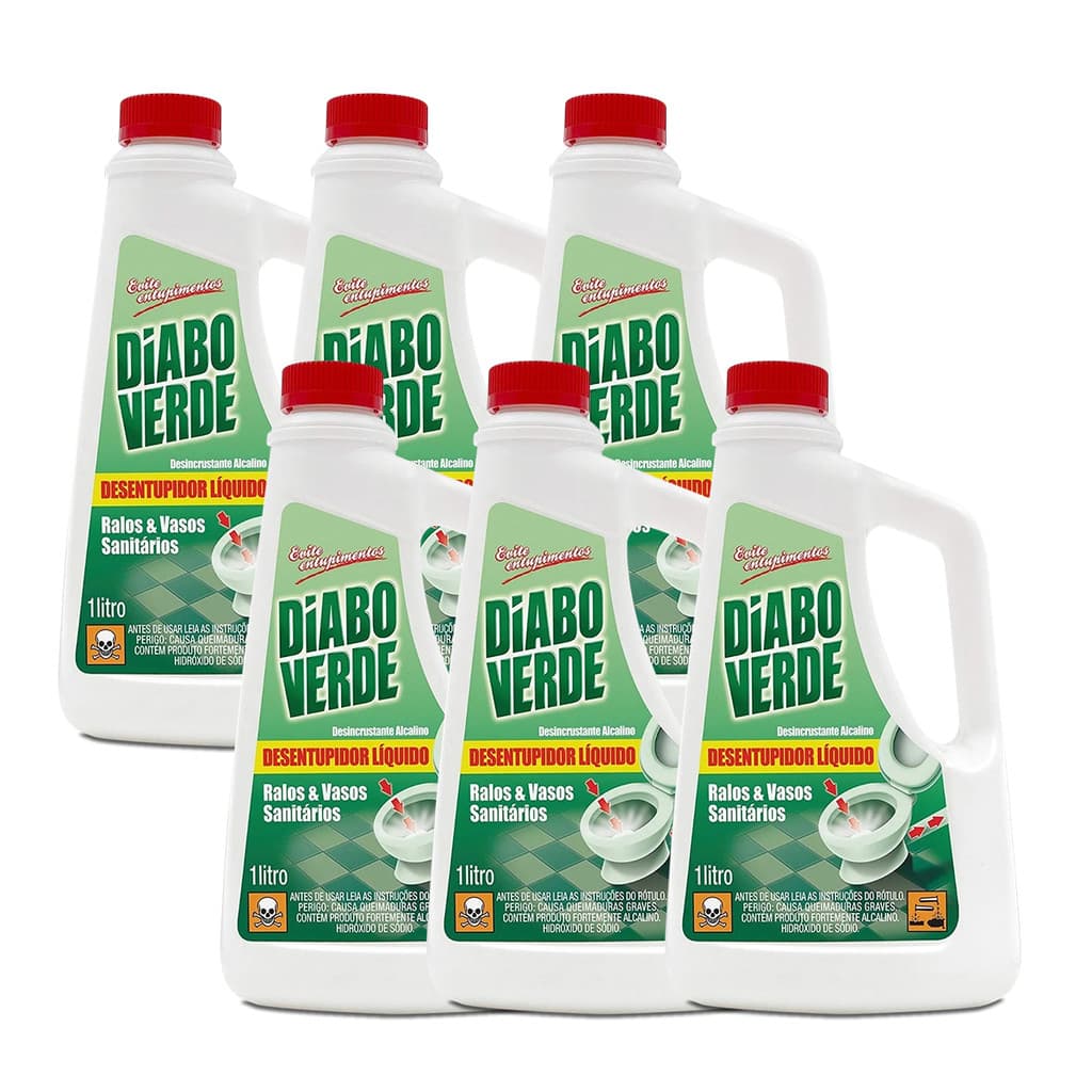 Kit 6 Desentupidor P/ Pia Vaso Sanitário Ralo Cano Diabo Verde 1 Litro Liquido Ação Rápida