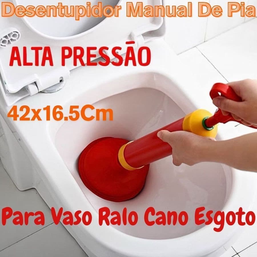 Desentupidor Manual De Pia Cano Esgoto Vaso Ralo Tipo Bomba Sucção Alta Pressão 42x16.5Cm