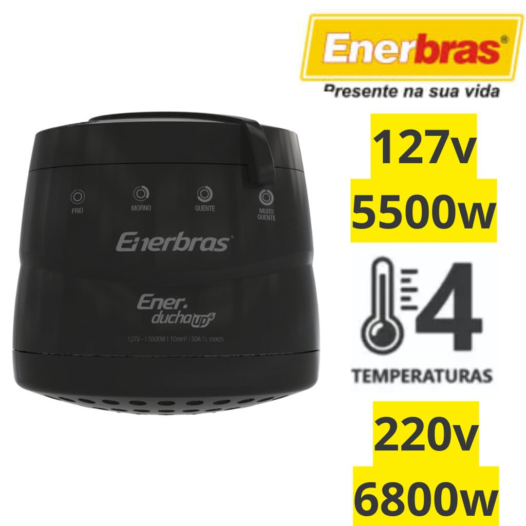 Chuveiro PRETO Ducha Enerducha 4 Temperaturas Up4 127v 5500w ou 220v 6800w Enerbras