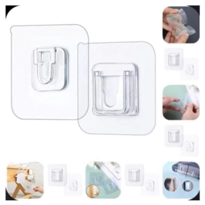 Kit 50 Peças Gancho Adesivo Macho Fêmea Dupla Face Transparente Sem Furos Pregos Para Banheiro