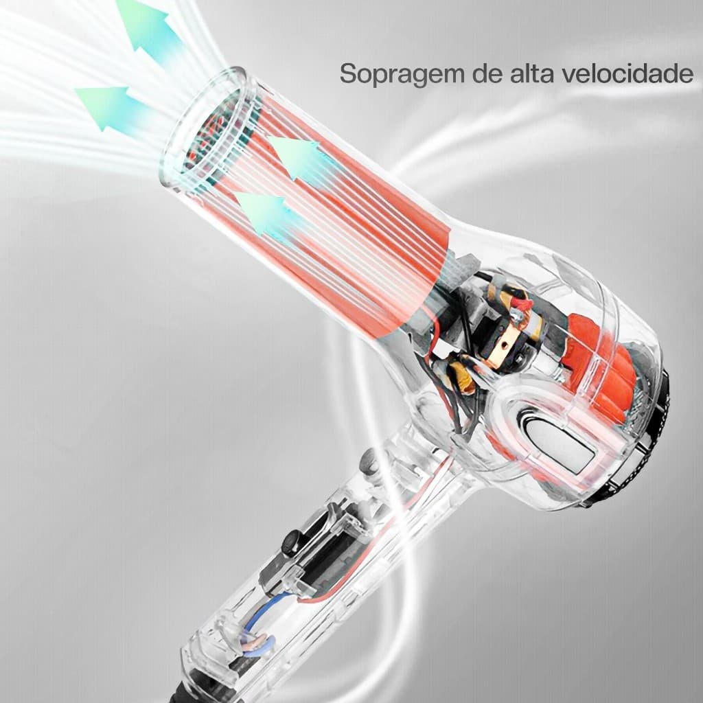 Secador De Cabelo iônico Transparente 1000W profissional 110V - A705