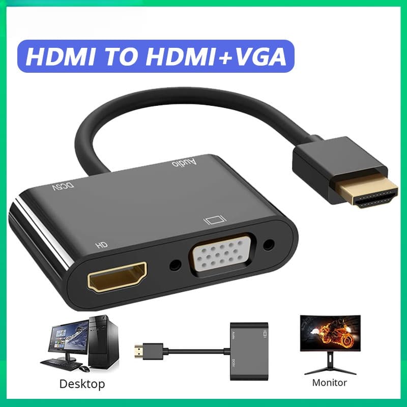 Adaptador HDMI para VGA HD, divisor VGA HD com áudio para computadores, desktops, laptops, monitores e projetores.