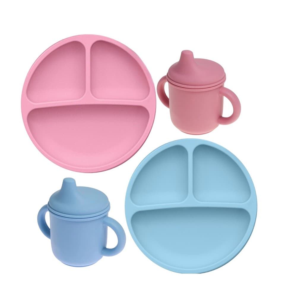 Kit infantil Prato + Copo Silicone Baby com 3 Divisória Alimentação divertida