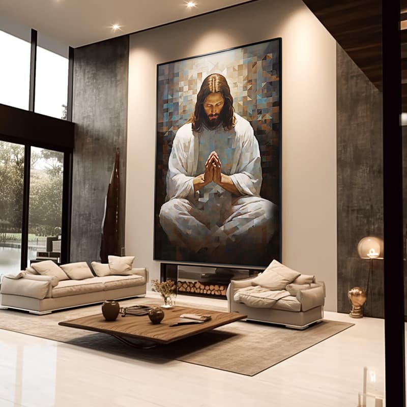 Quadro Decorativo 110x80cm  Vitral Jesus Orando Hall da Luxo Sala Quarto Casa Decoração De Parede Mdf Adesivo