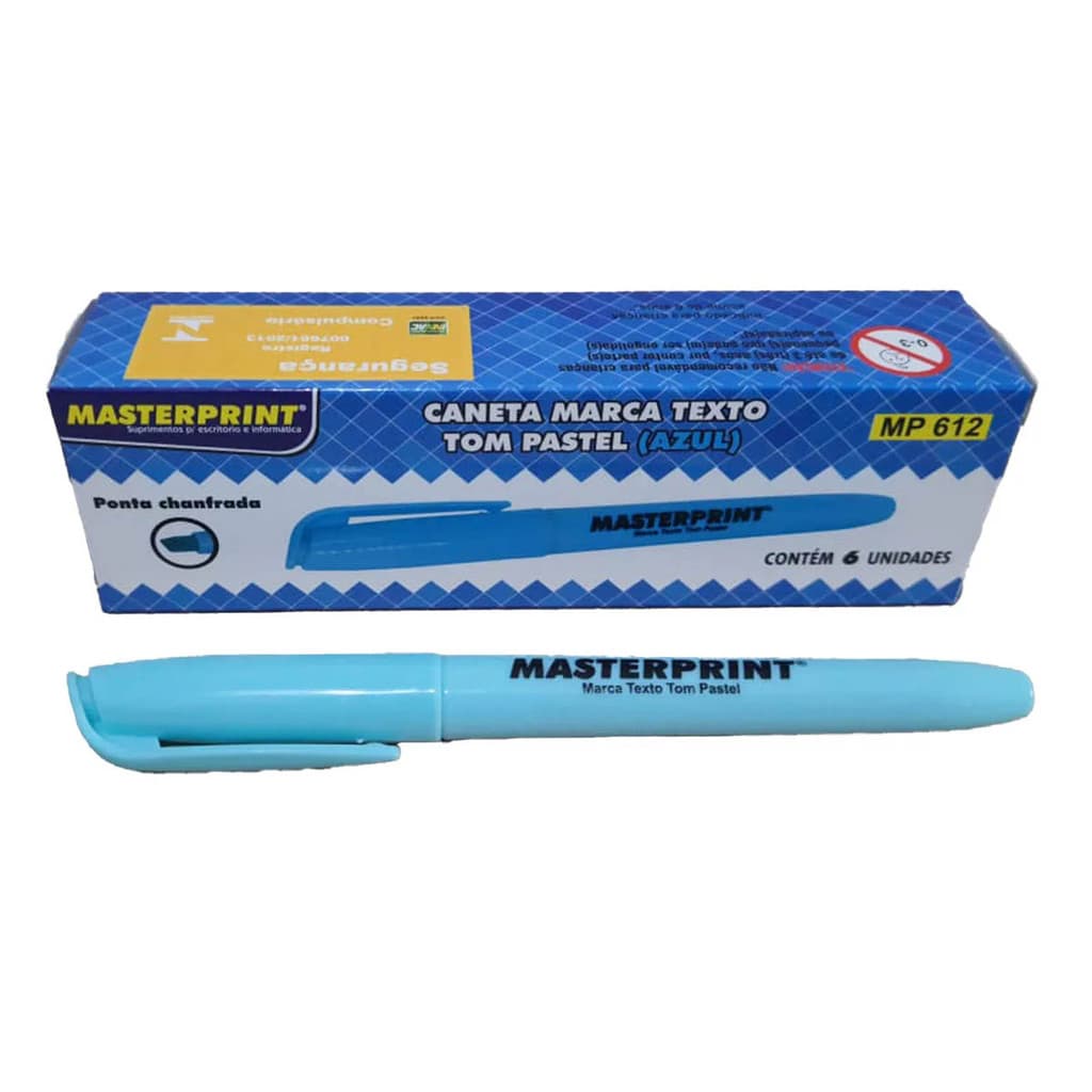 Caneta Marca Texto Azul Tom Pastel Caixa com 06 Unidades - MP612 Masterprint