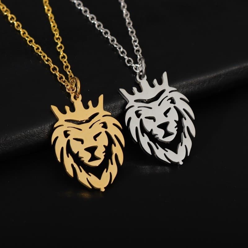 ZH Jewelry Colar de Coroa de Aço Inoxidável para Homens, Pingente do Rei Leão, Joias de Festa Hip Hop Rock