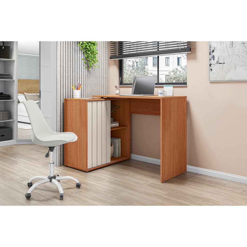 Mesa de Computador Escrivaninha Tech em L com porta
