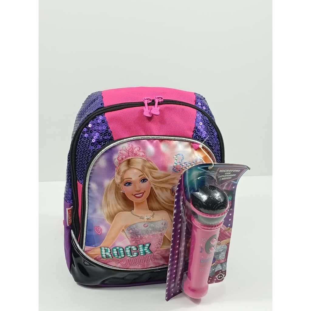 Mochila Barbie Pequena Rock e Microfone Resistente Colorida