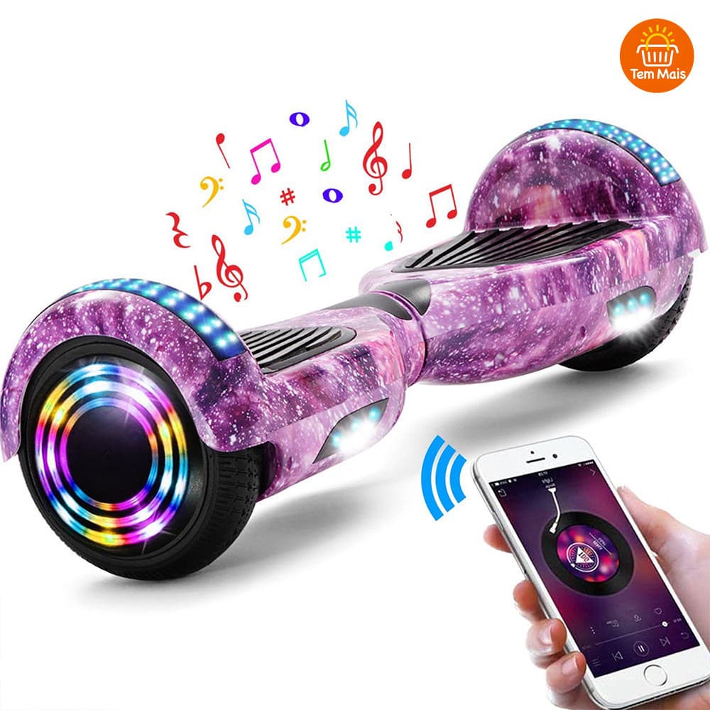 Hoverboard Infantil 6.5" - Skate Elétrico com LED Inteligente Bluetooth e Bateria Forte