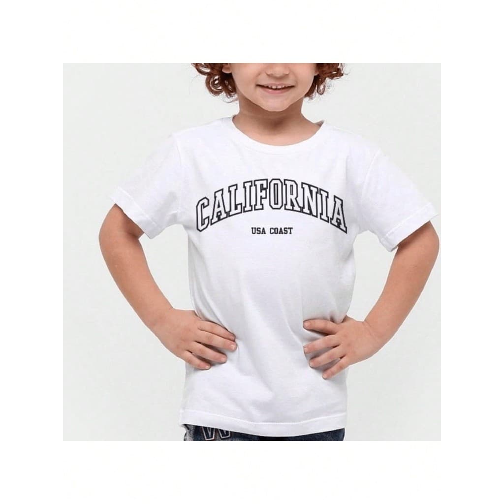 Camiseta Infantil menino estampada California usa Coast Pra Criança Masculina Branca California 100% Algodão