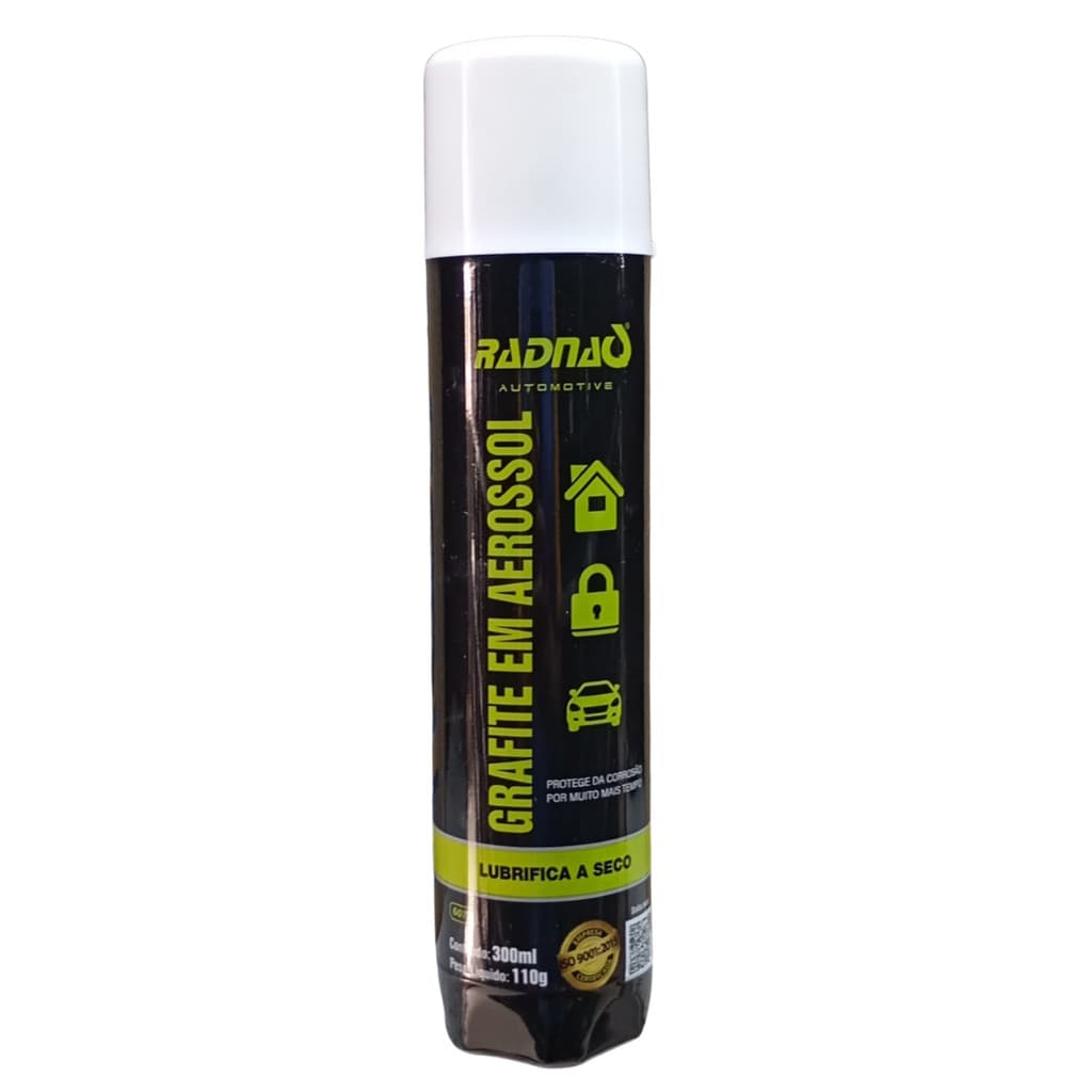 Grafite Aerossol Radnaq 300ml Lubrificante Seco Anticorrosivo Para Fechaduras, Correntes E Ferragens