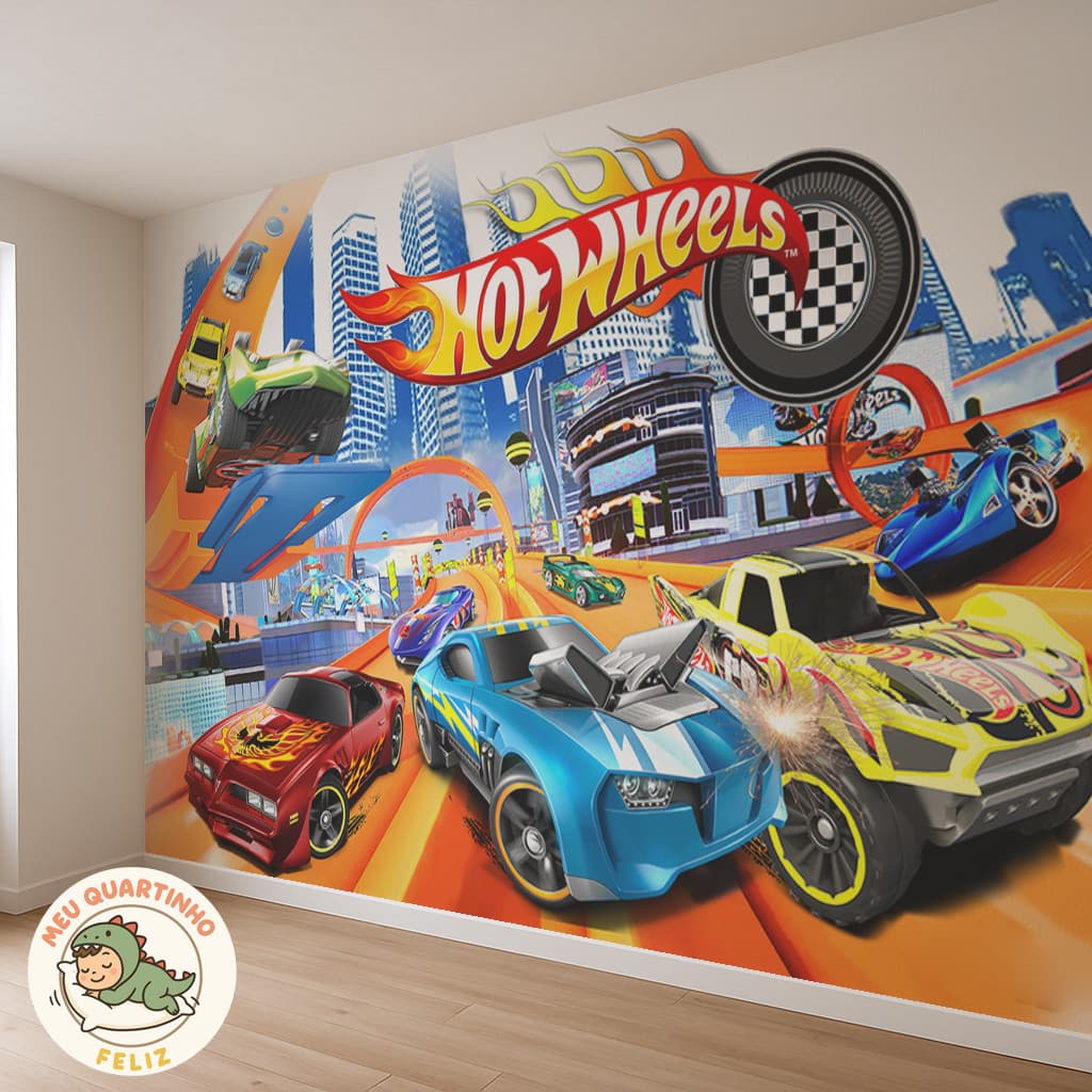Papel de Parede Hotwheels + Nome Personalizado m² para Quarto Infantil Adesivo