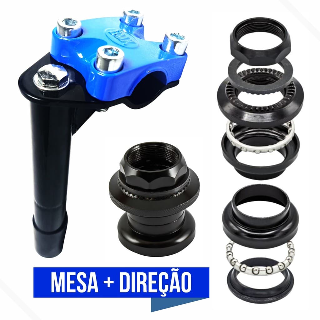 Kit Suporte Mesa Guidão Bike com Expander + Caixa de Direção 21.1 / 22.2 Standard Trava Preto