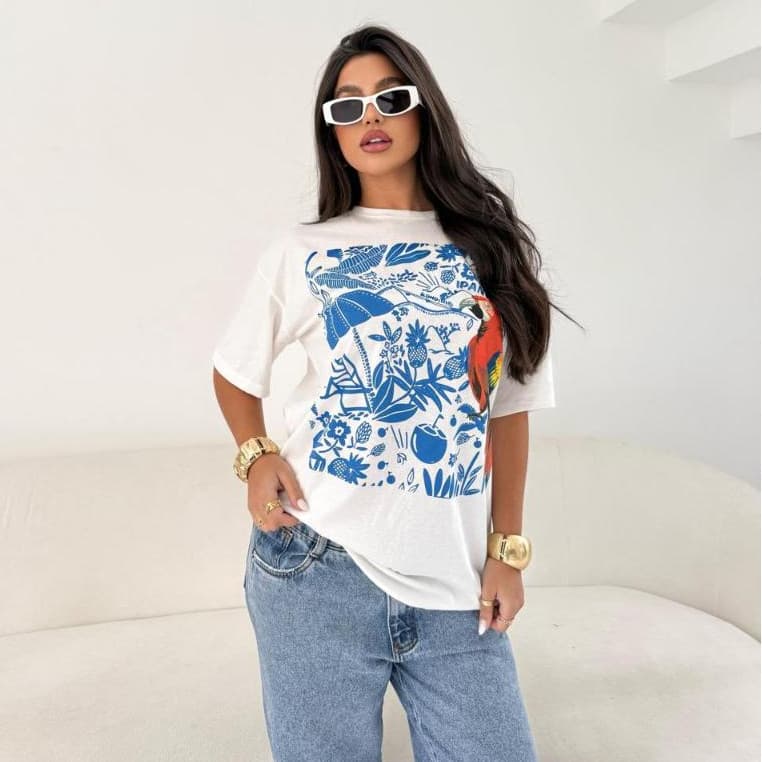 Camiseta Tshirt Feminina Ipanema Arara Vermelha 100% Algodão Tendencia