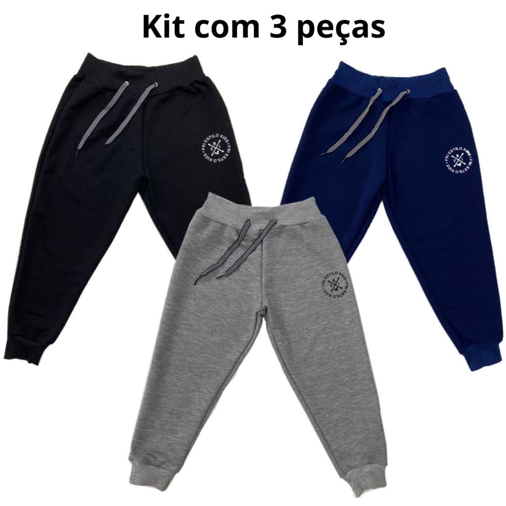 Kit 3 Calças Infantil Moletom Moletinho Menino Menina Inverno Unissex