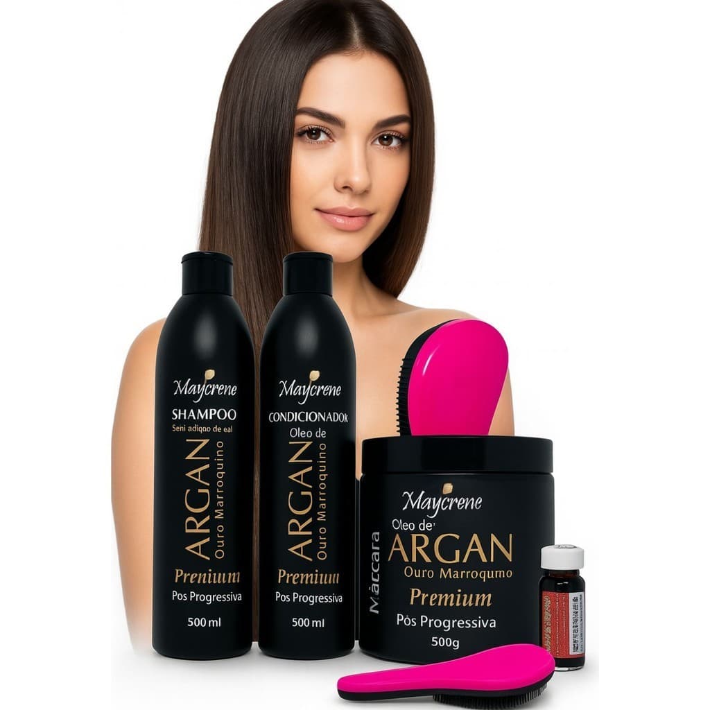 Kit Pós Progressiva Óleo de  Argan 5 itens Shampoo + Mascara + Condicionador + Ampola + Escova