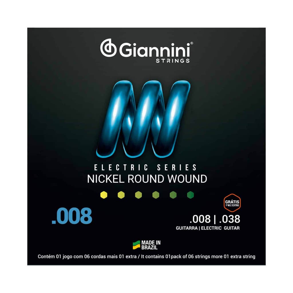 Encordoamento para Guitarra Giannini Nickel Round Wound GEEGST8 (.008 ? .038)