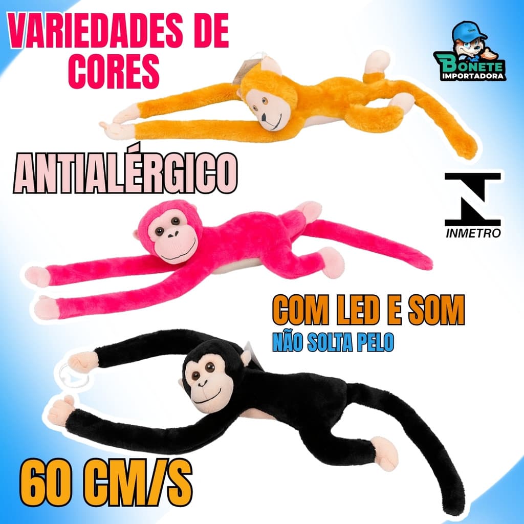 Macaco de Pelúcia 60cm com LED e Som – Antialérgico
