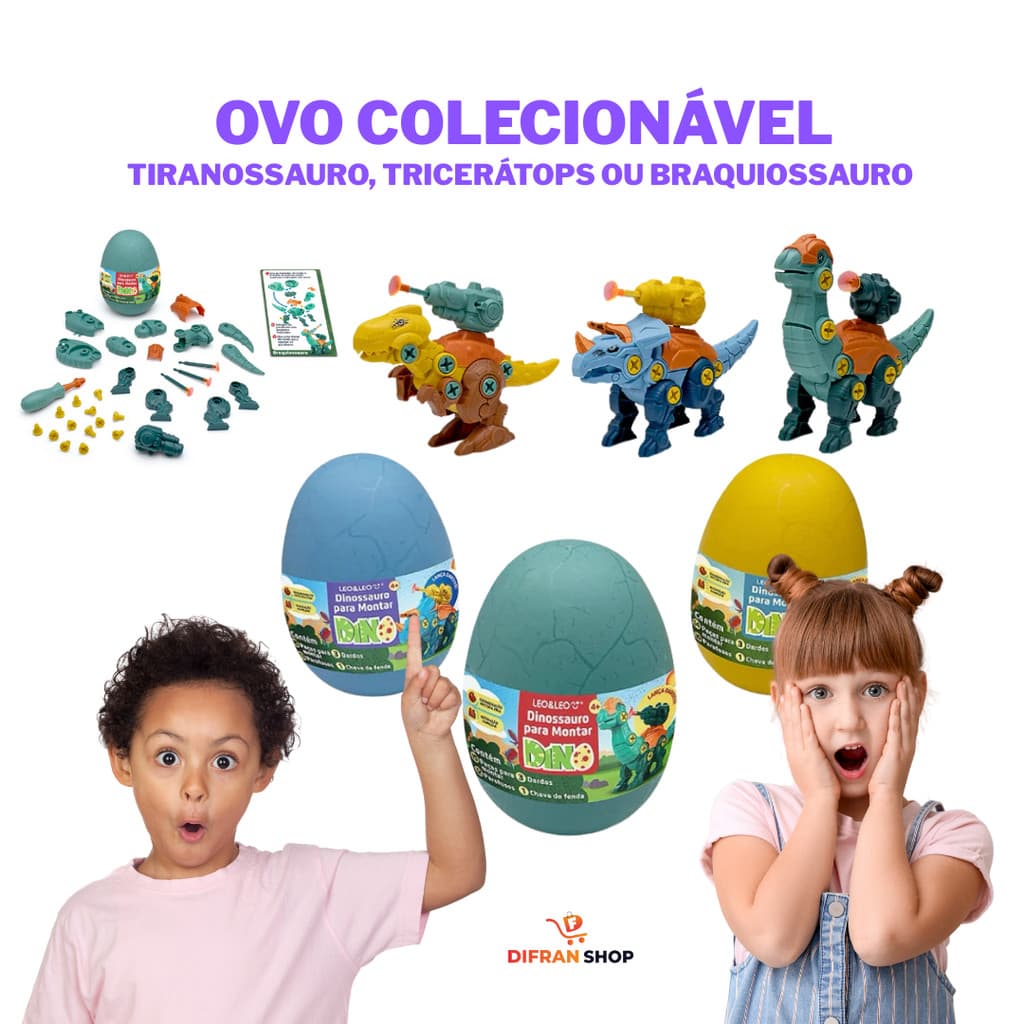 PRESENTE DE NATAL CRIANÇA OVO DINOSSAURO P/MONTAR C/LANÇA DARDO DINO - 01 UND C/ 1 DINO + 1 MANUAL -  LEO E LEO