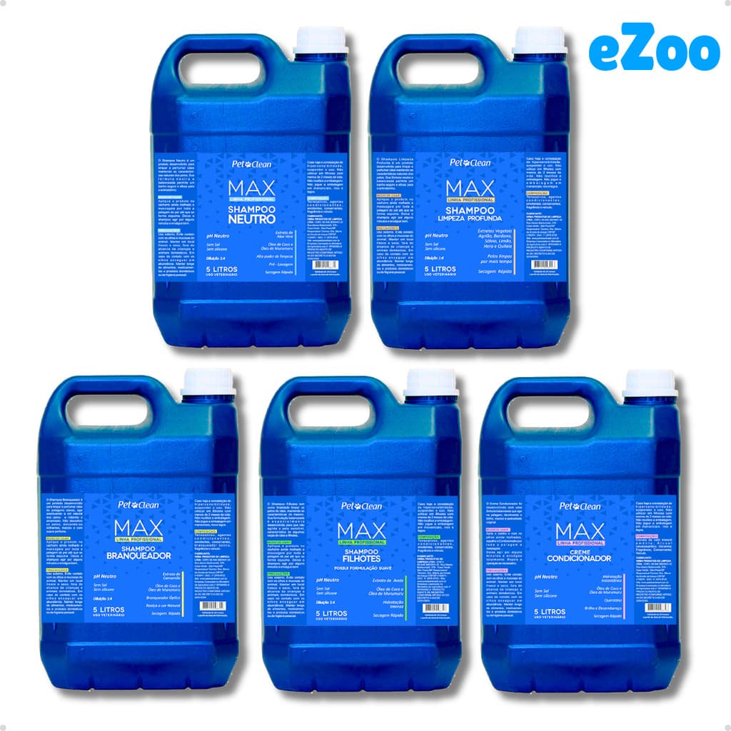 Shampoo e Condicionador Banho Pet Shop Linha Max Premium Cachorro e Gato 5 Litros Pet Clean