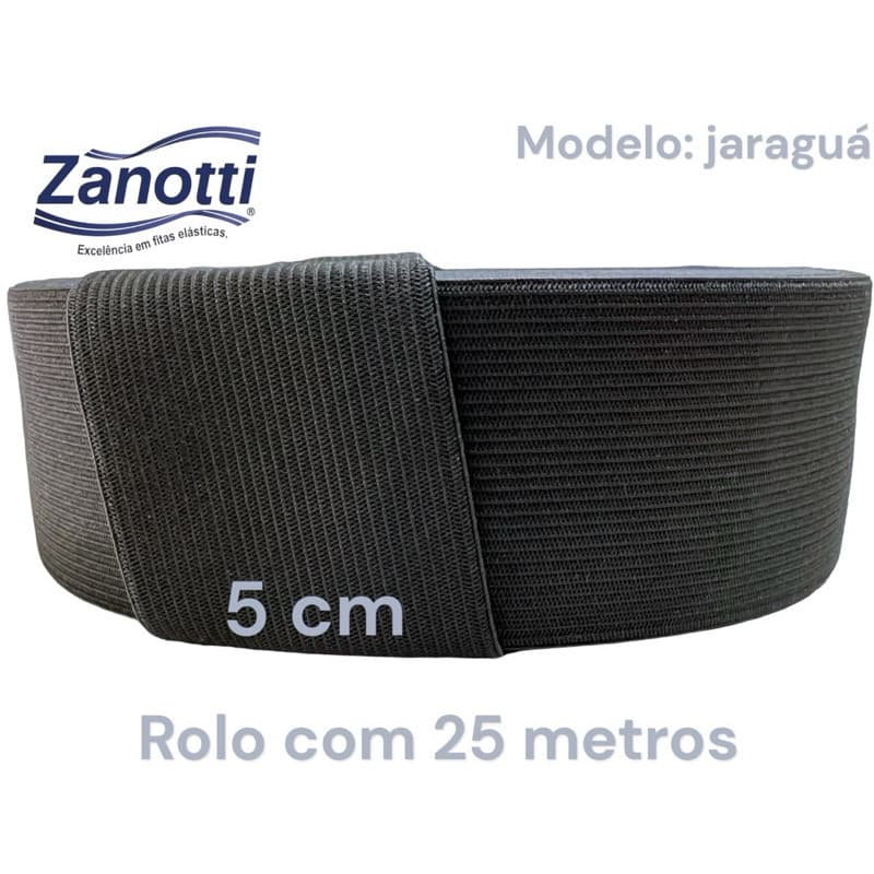 Elástico Preto 5 Cm / 50 Mm Zanotti Jaraguá 25 Metros