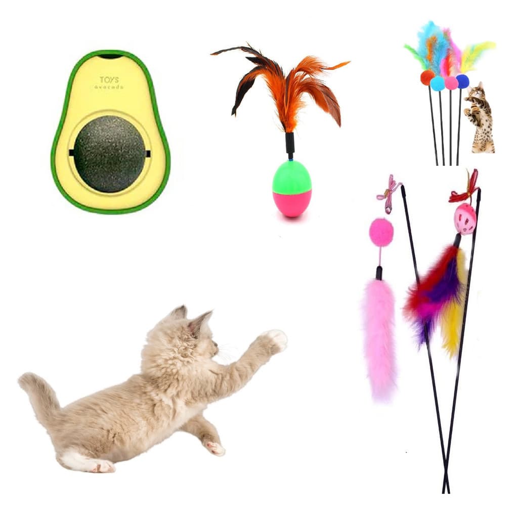 Kit 3 Brinquedos para Gatos com Varinha João Bobo e Abacate com Cat Nip
