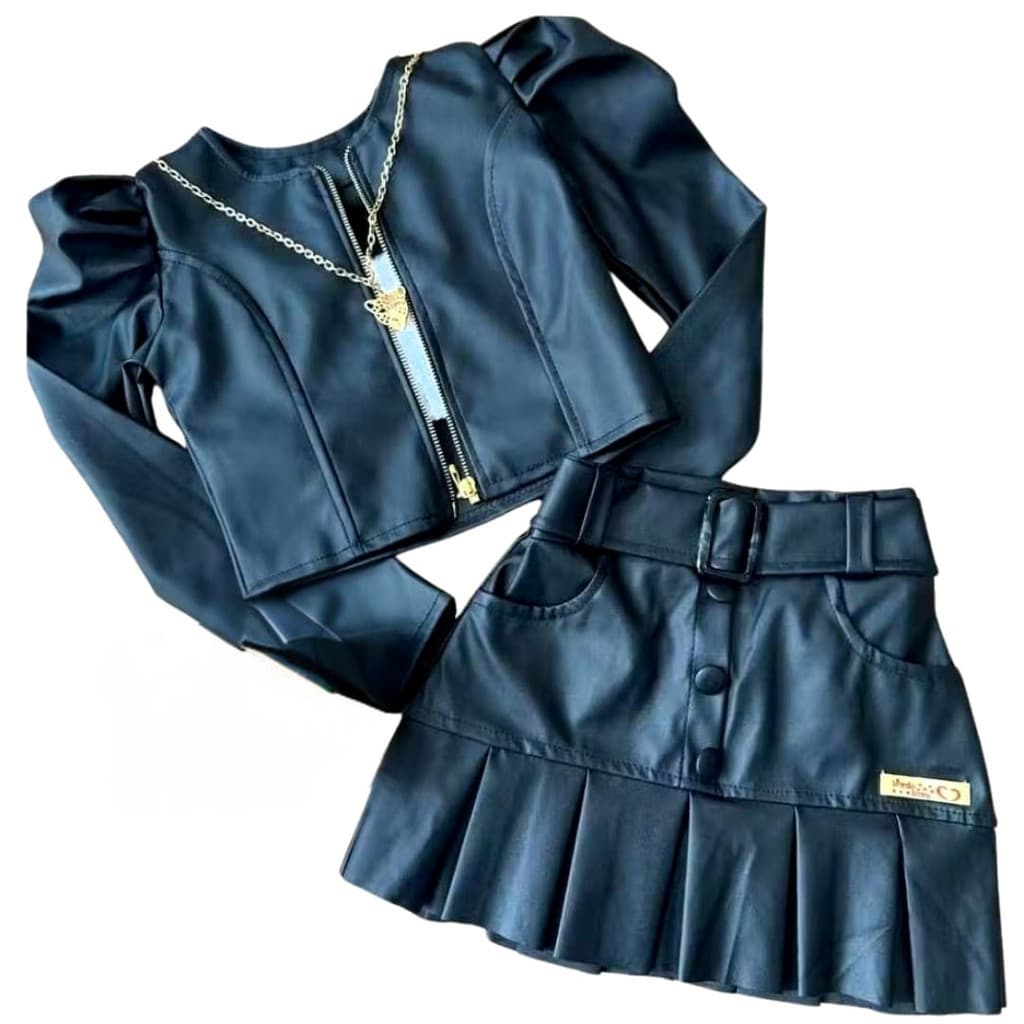 Conjunto saia infantil menina de couro fake lançamento