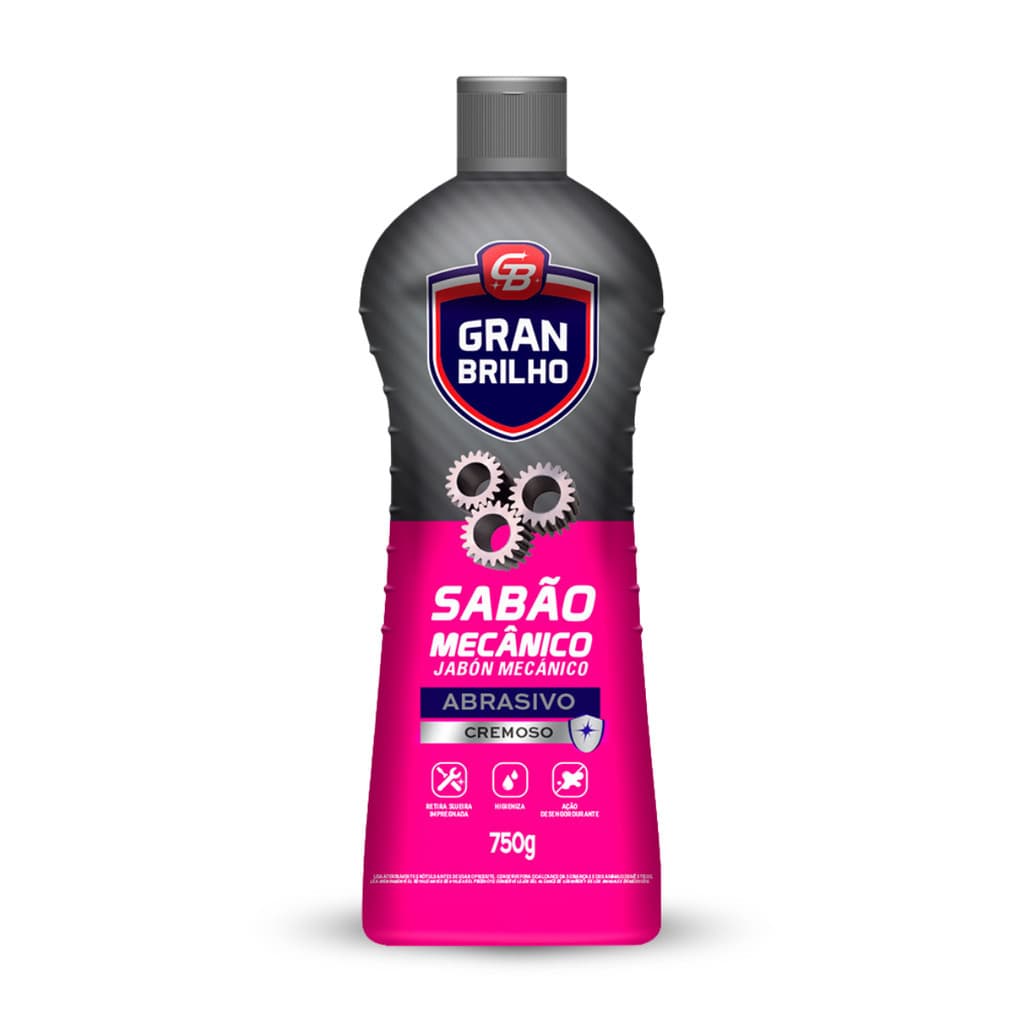 Sabão Mecânico Abrasivo Cremoso Gran Brilho 750Ml, Sabão Desengraxante Automotivo Em Creme, Rosa, Remove Sujeira Pesada
