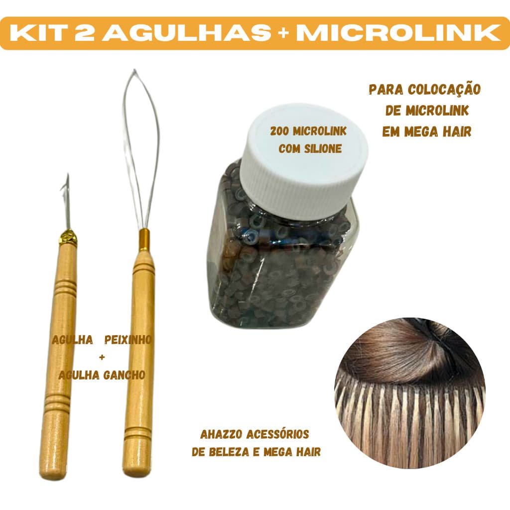 Kit Para Aplicação De Mega Hair 200 Microlinks Com Silicone + 2 Agulhas
