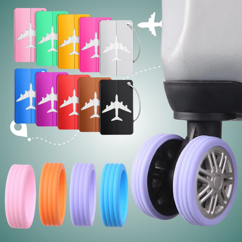 Kit Tag Etiqueta De Mala + Protetor De Roda De Bagagem Viagem Segura - Escolha Seu Kit