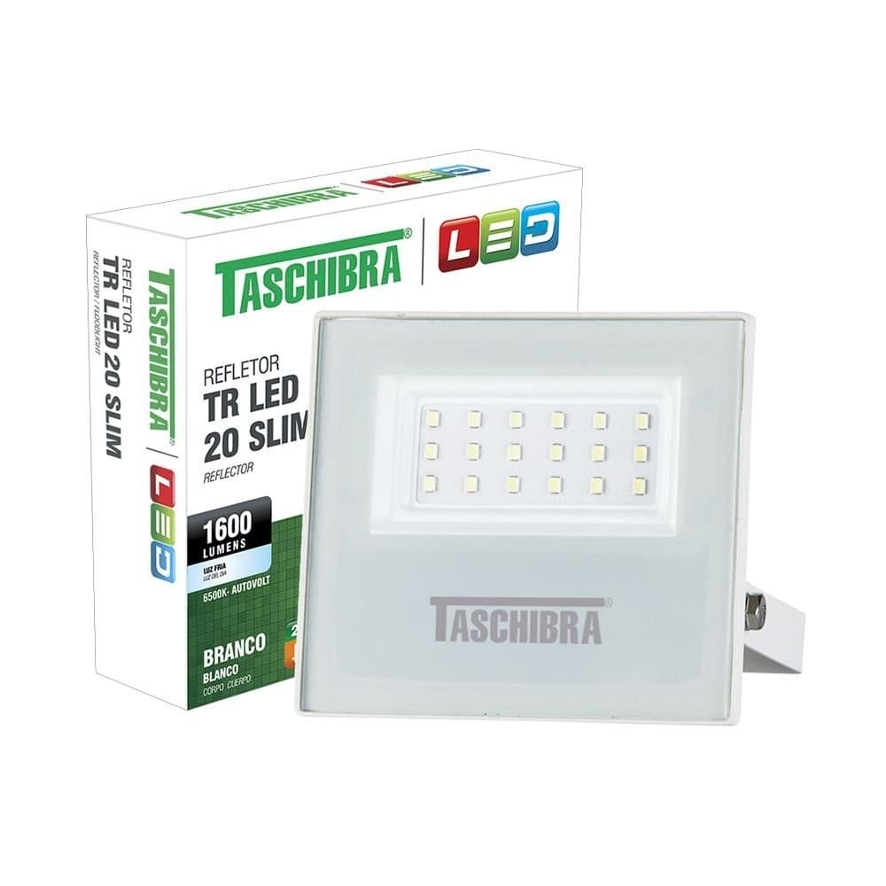 Refletor Taschibra Led TR Slim 20W Luz Fria 6500K Prova D'água IP65 Branco Bivolt