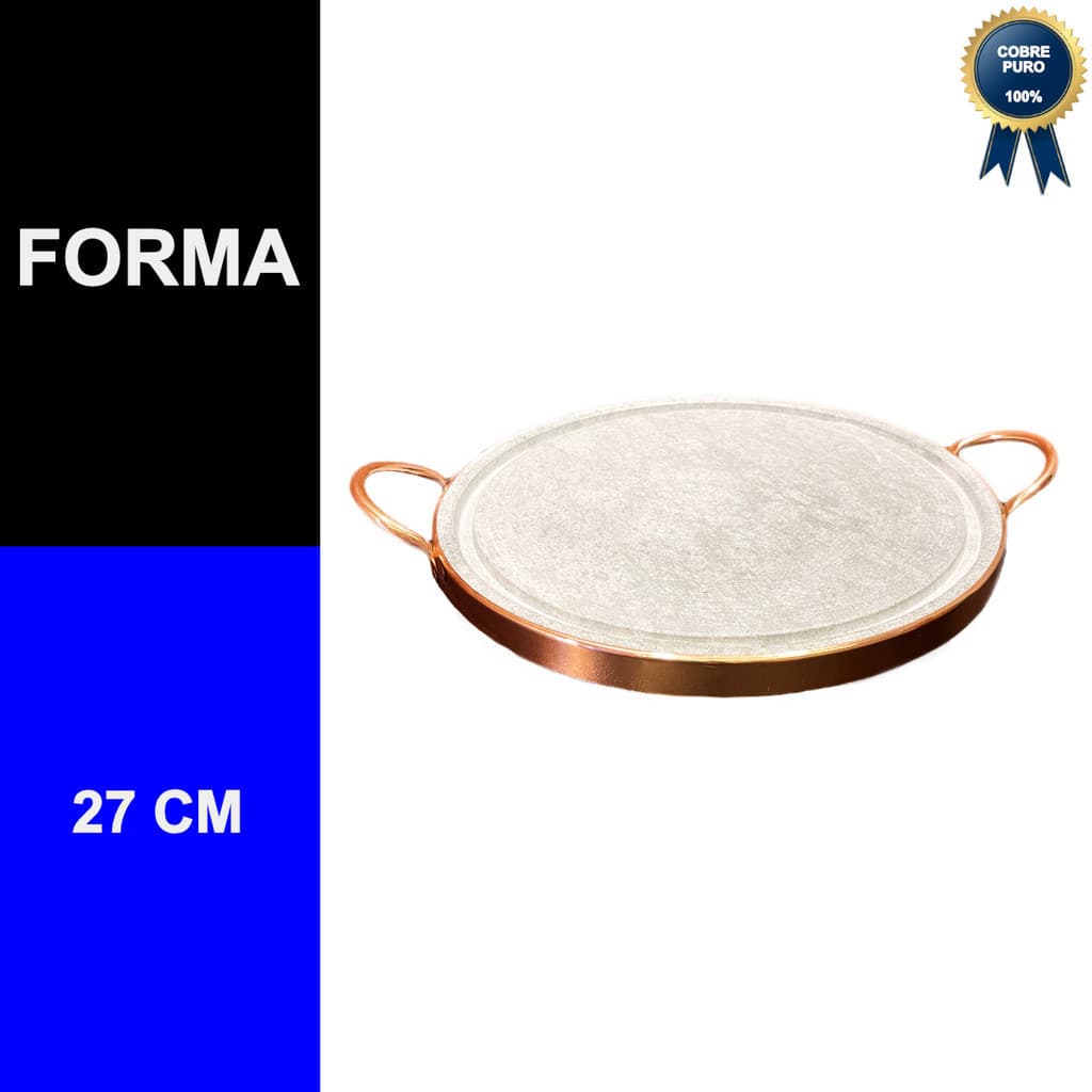 Forma de Pedra Sabão Alça de Cobre para Pizza e Carne - 27cm