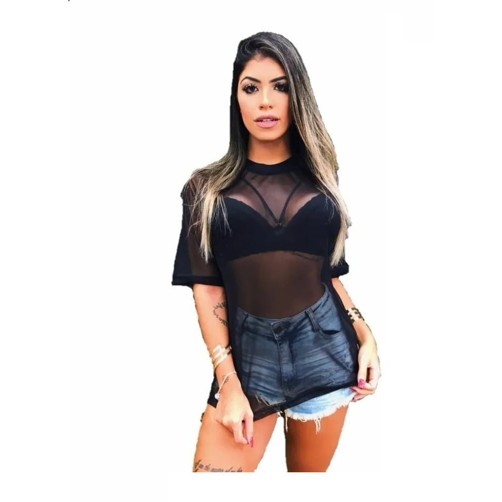Blusa Camisa Bruna Marquezine Tule Transparente Lançamento