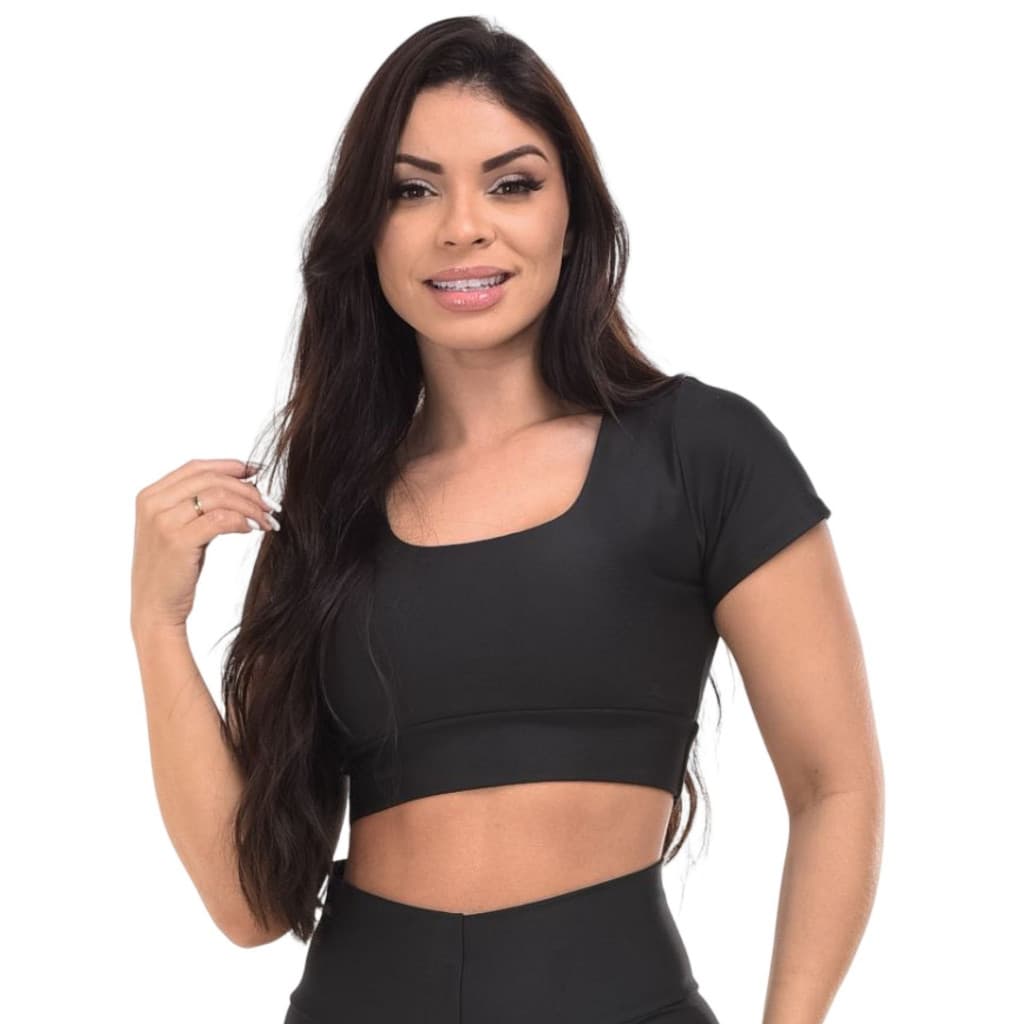 Top Feminino Fitness Moda Evangélica com Manga Curta