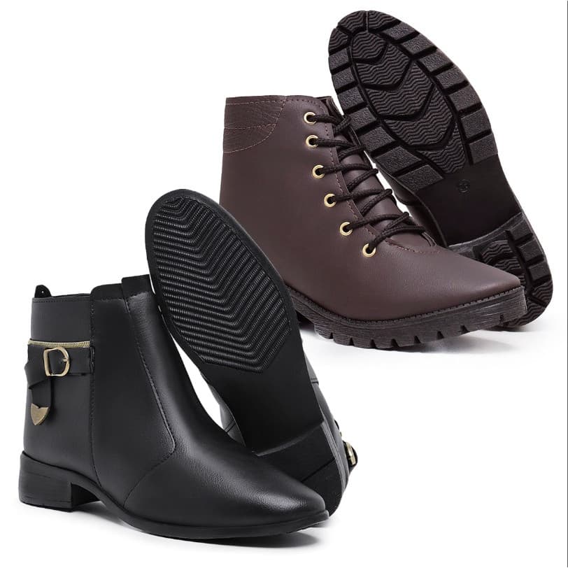 Kit 2 Pares de Coturno Bota Cano Baixo Feminino Lançamento