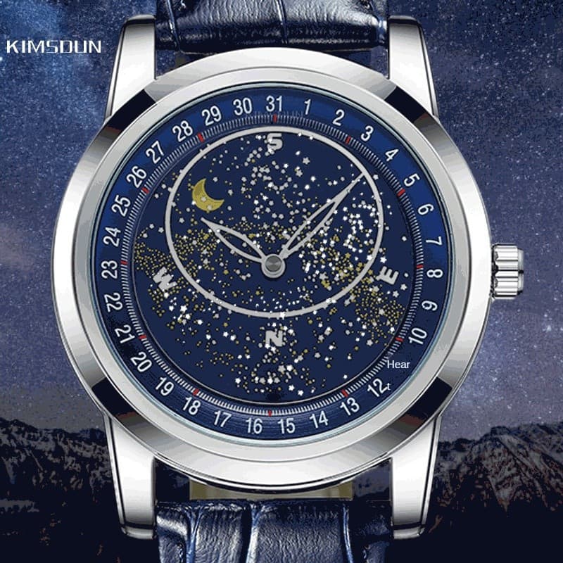 Virar o céu estrelado céu disco KIMSDUN marca relógio masculino moda relógio mecânico automático à prova dwaterproof águ