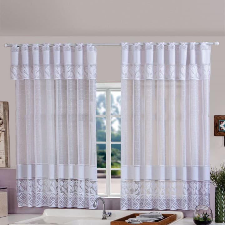 Cortina Cozinha Jade Renda 2,20m x 1,25m Floral Bandô