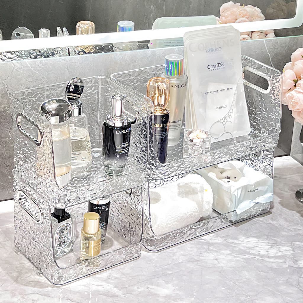 Kit 2 Organizador De Acrílico Luxo Caixa De Armazenamento Cesta Transparente Diversos Armazenamento Cosméticos Jóias